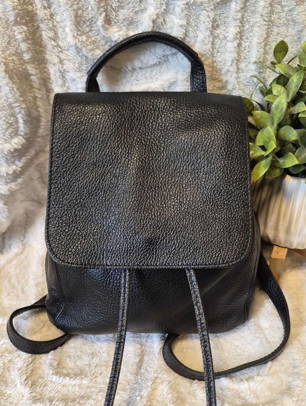 Unica Firenze Black Leather Backpack Purse Italian Designer Travel Moto Boho